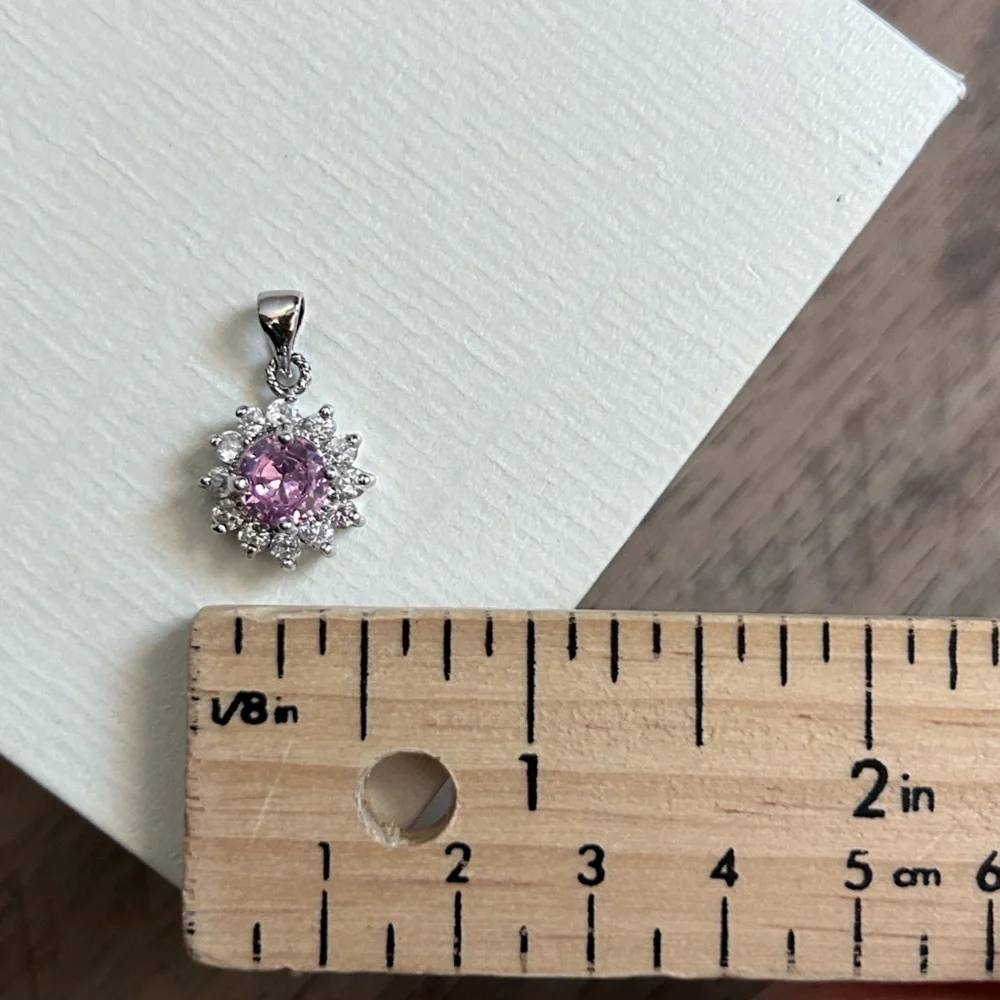 18k GP white gold plated Pink gemstone crystal necklace Pendant feminine sparkly - Picture 4 of 6